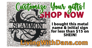 Personalized metal name sign with the letter S and the name Scammon, laid on granite background