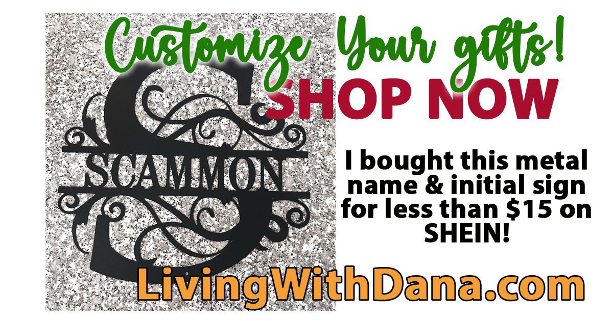 Personalized metal name sign with the letter S and the name Scammon, laid on granite background